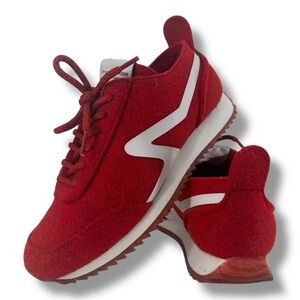 NWOT Rag & Bone Retro Runner Sneakers Red Felt Wool Blend White Logo 37.5‎